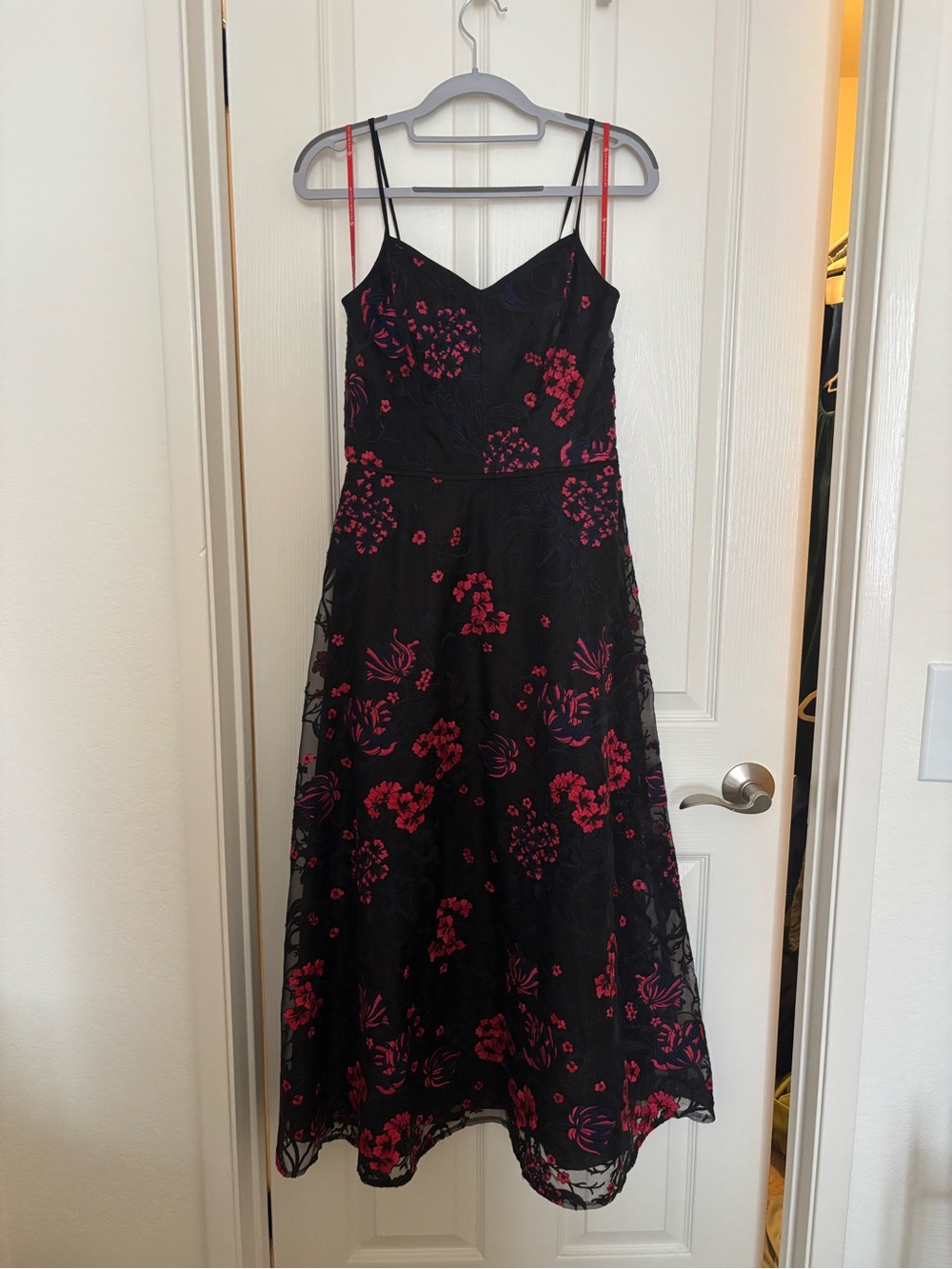 Monique Lhuillier Black Midi Dress with Floral Appliqué